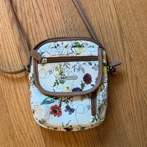 MultiSac Floral Crossbody Bag in White and Brown Trim